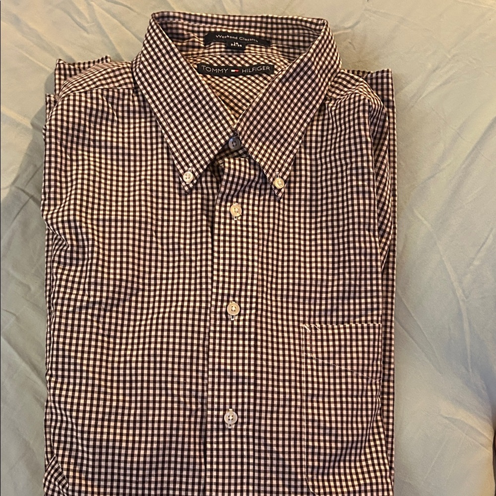 Tommy Hilfiger Men's Black and White Gingham Shirt long sleeve